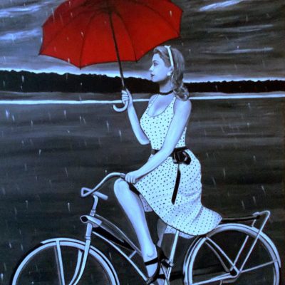 Esernyővel a bringán